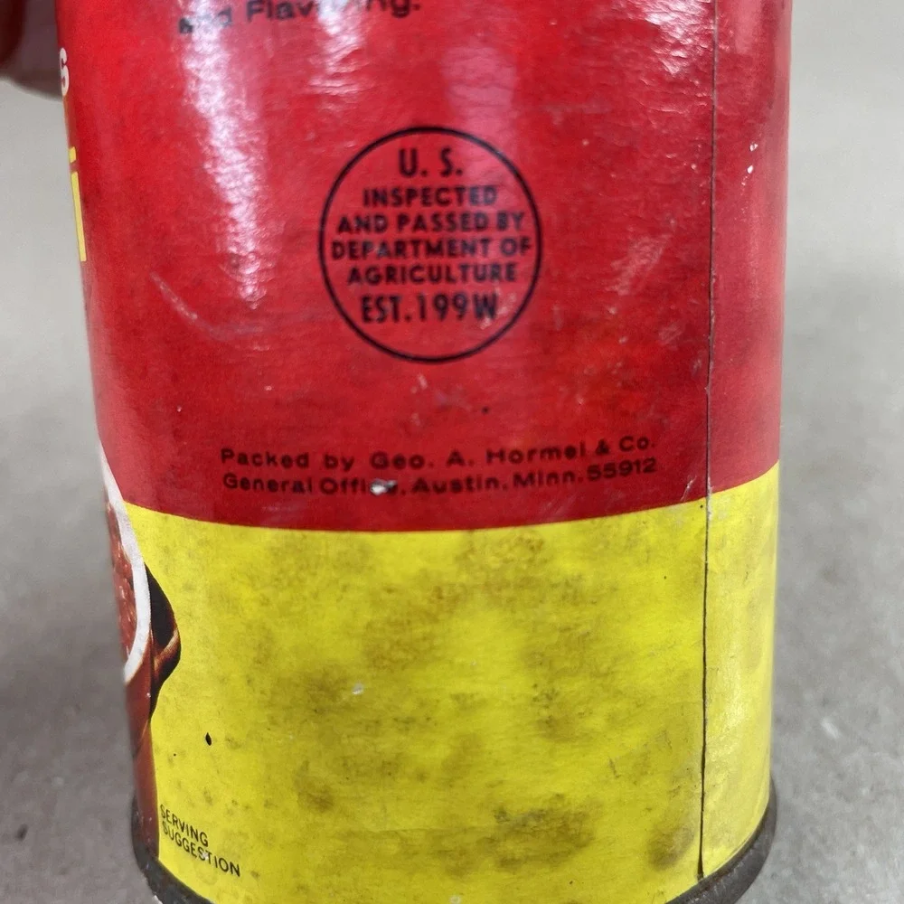 Vtg Paper Label Hormel Chili Without Beans 10 1/2 oz‎ Tin Can Advertising Minn